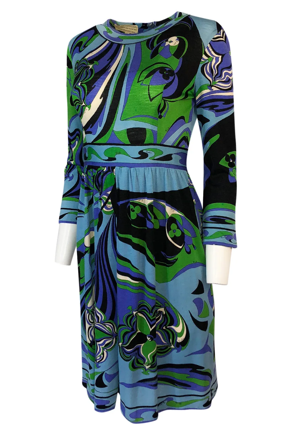 1960s Emilio Pucci Cashmere & Silk Purple & Green Classic Print Dress