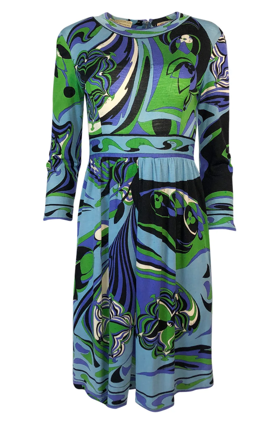 1960s Emilio Pucci Cashmere & Silk Purple & Green Classic Print Dress