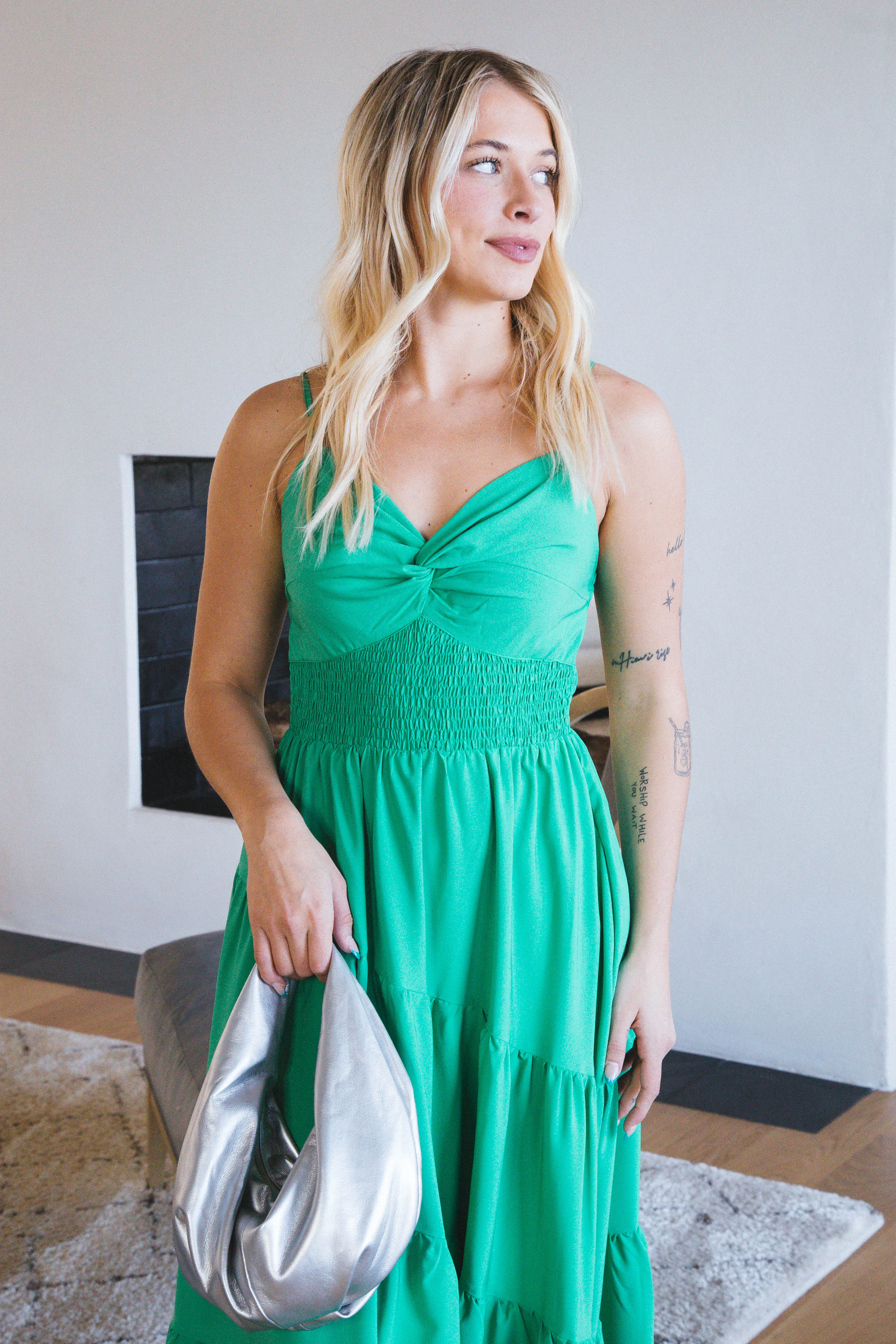 Adeline Twist Detail Maxi Dress, Green