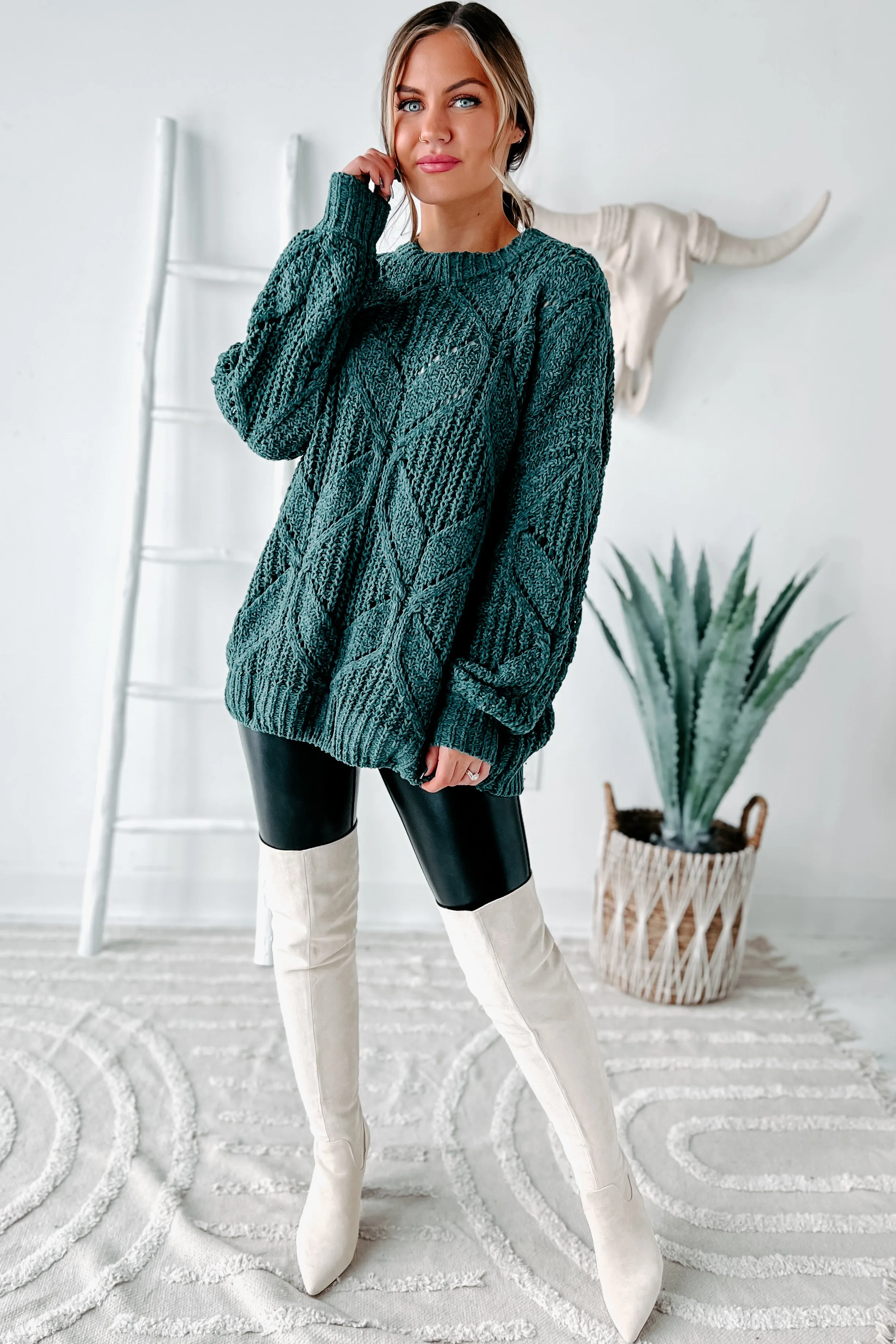 Always Together Oversized Chenille Sweater (Emerald)