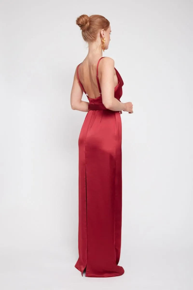 AMILA DEEP RED BACKLESS MAXI DRESS