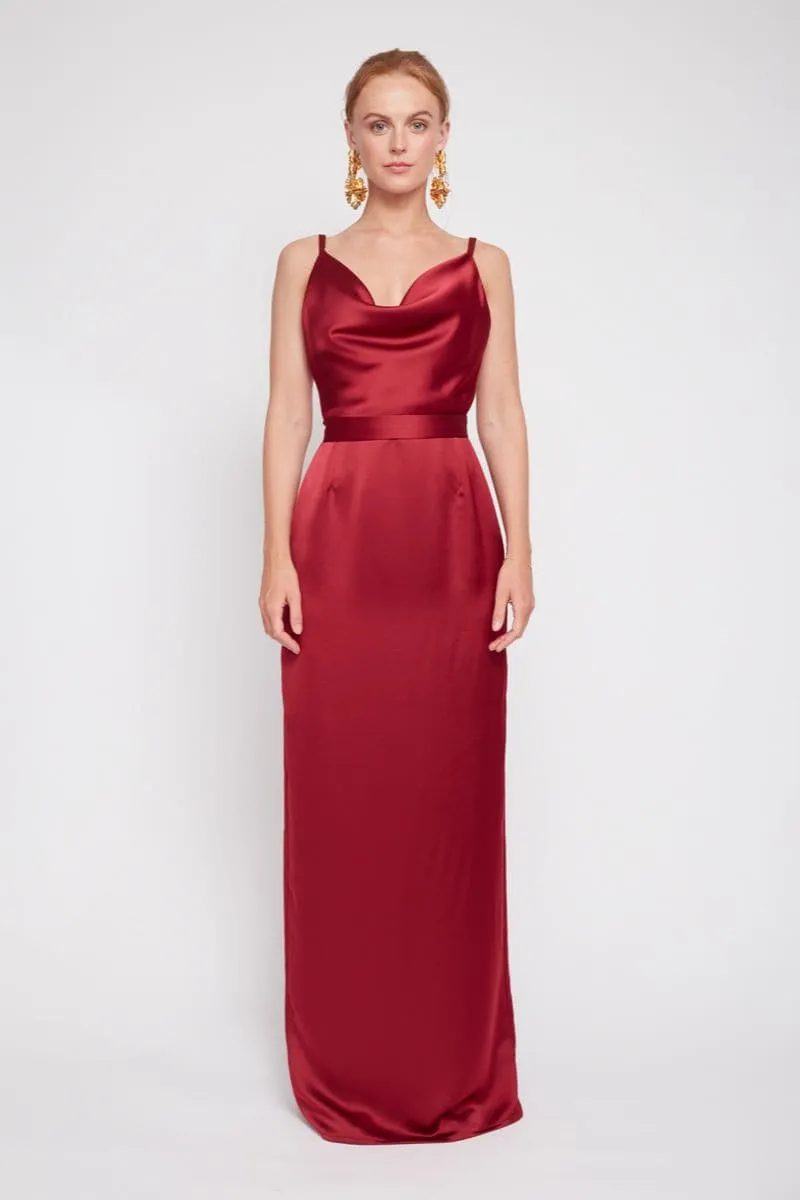 AMILA DEEP RED BACKLESS MAXI DRESS