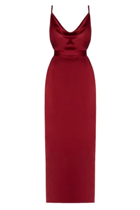 AMILA DEEP RED BACKLESS MAXI DRESS