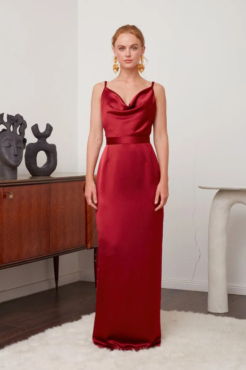 AMILA DEEP RED BACKLESS MAXI DRESS