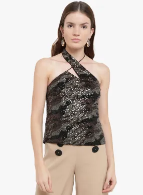 Amour Betina Halter Neck Sequin Top