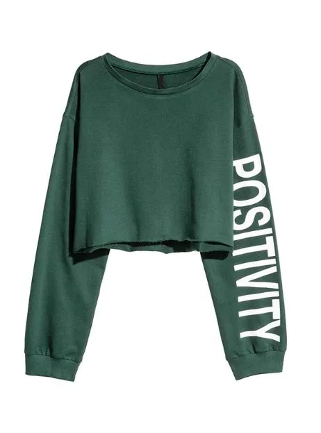 APPAREL SOLID ARMY GREEN LETTER PRINT WOMEN SWEATSHIRTS