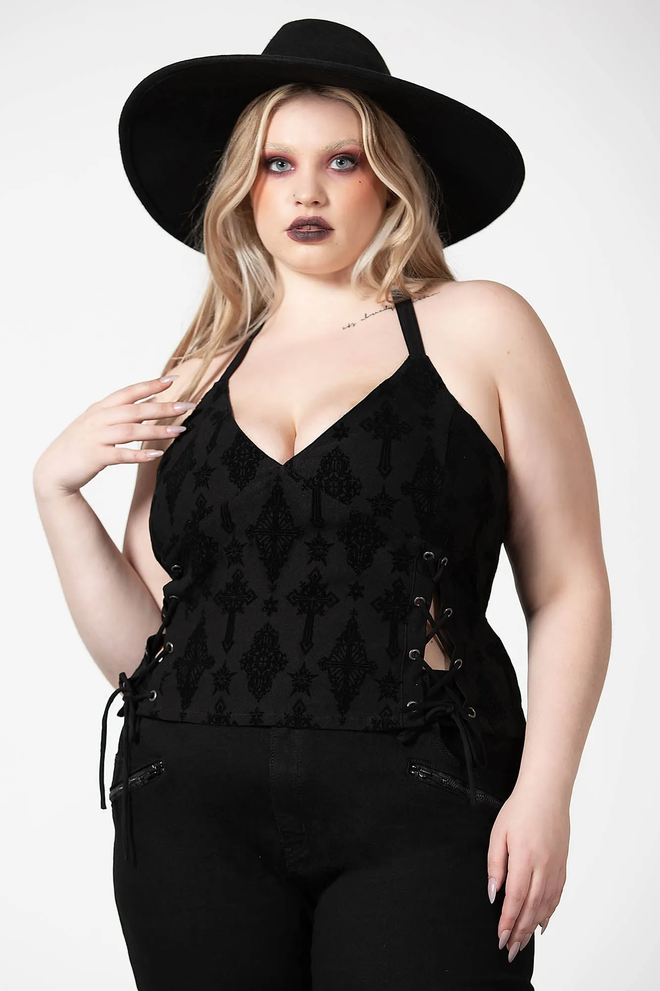 Aria Flocked Halter Top [PLUS]