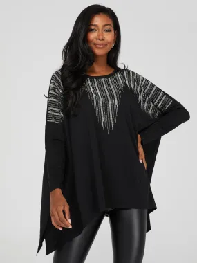 Asymmetrical Tunic Top With Rhinestone Details