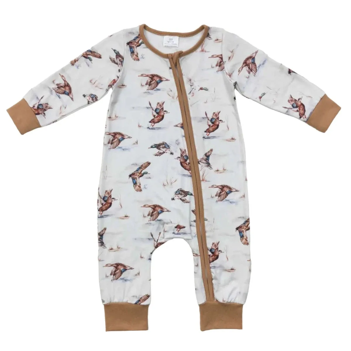 Baby Romper - Boys - Zip - Ducks Tan Cream Western Unisex