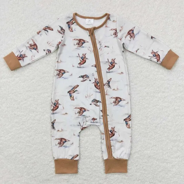 Baby Romper - Boys - Zip - Ducks Tan Cream Western Unisex