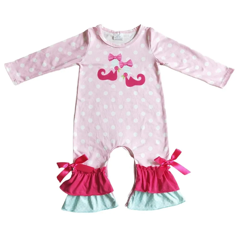 Baby Romper - Christmas - Elf Boots Pink Ruffle Girls