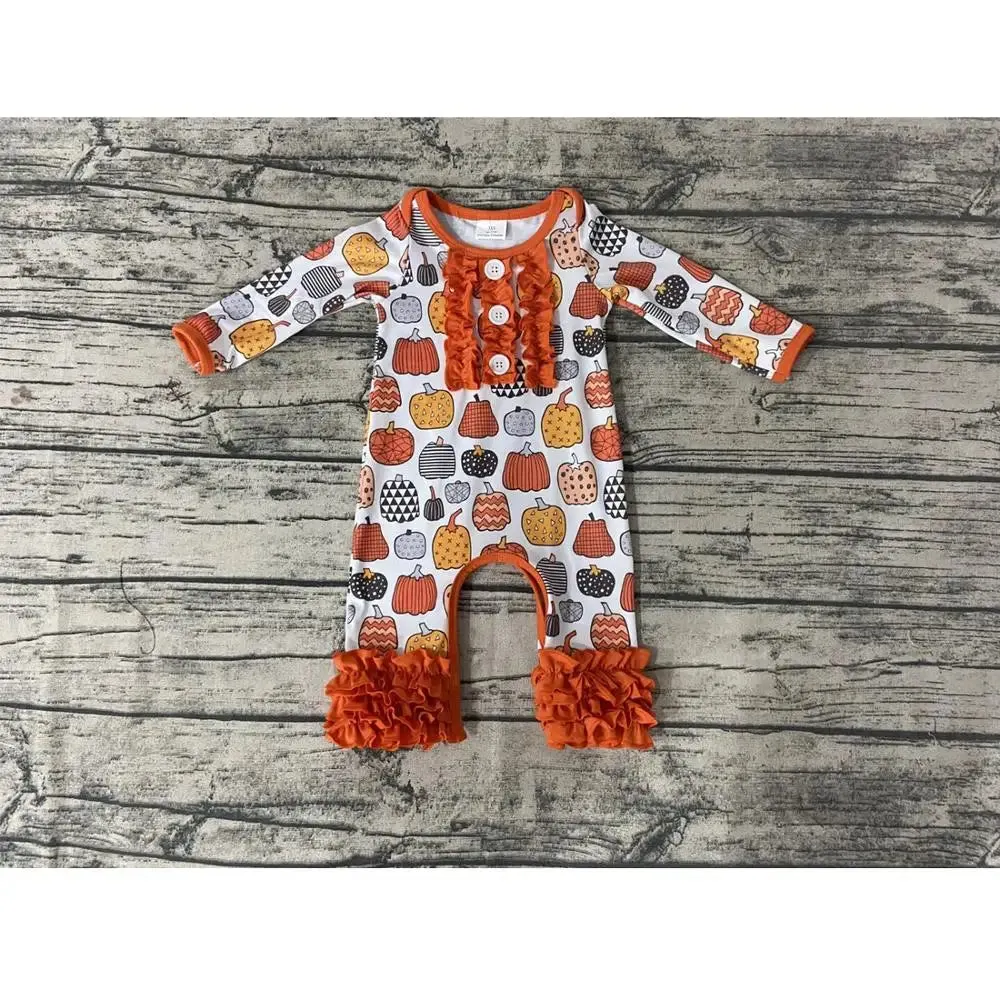 Baby Romper - Girls Autumn - Bright Orange Pumpkin Ruffle