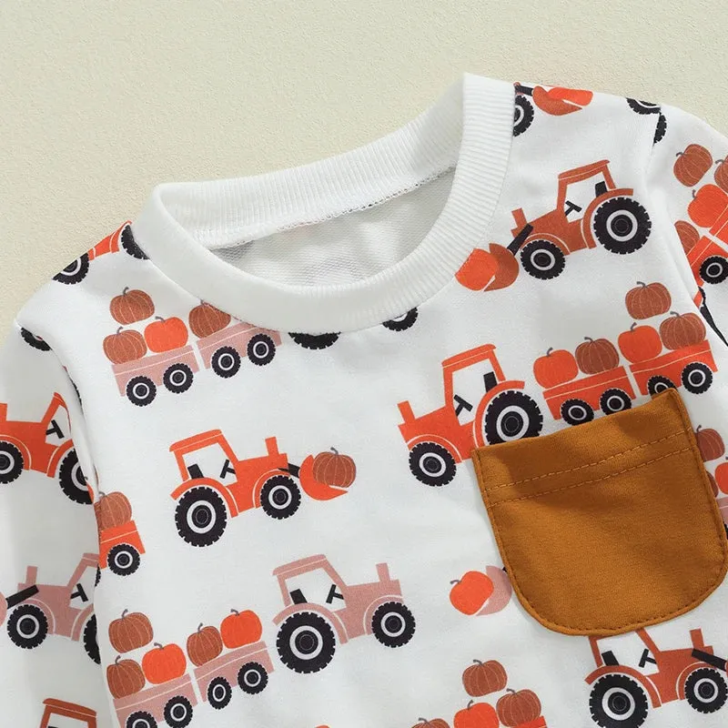 Baby Toddler Boys Autumn Loungewear Pumpkin Tractor Farm Western Set