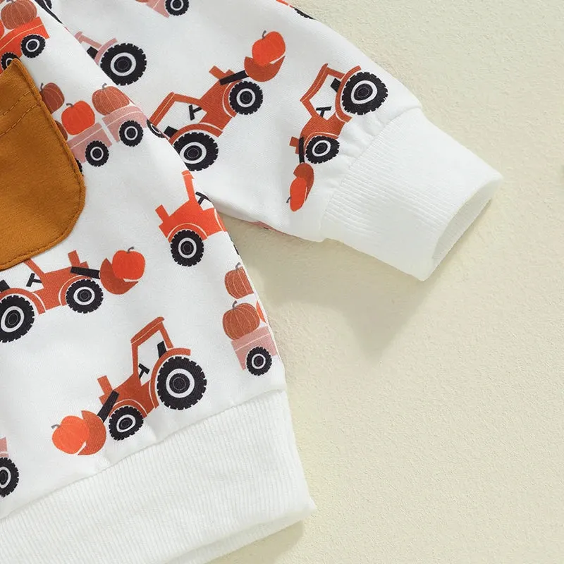 Baby Toddler Boys Autumn Loungewear Pumpkin Tractor Farm Western Set