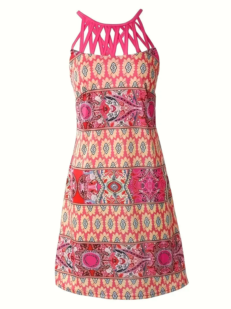 Backless Cut Out Pink Print Floral Summer Dress