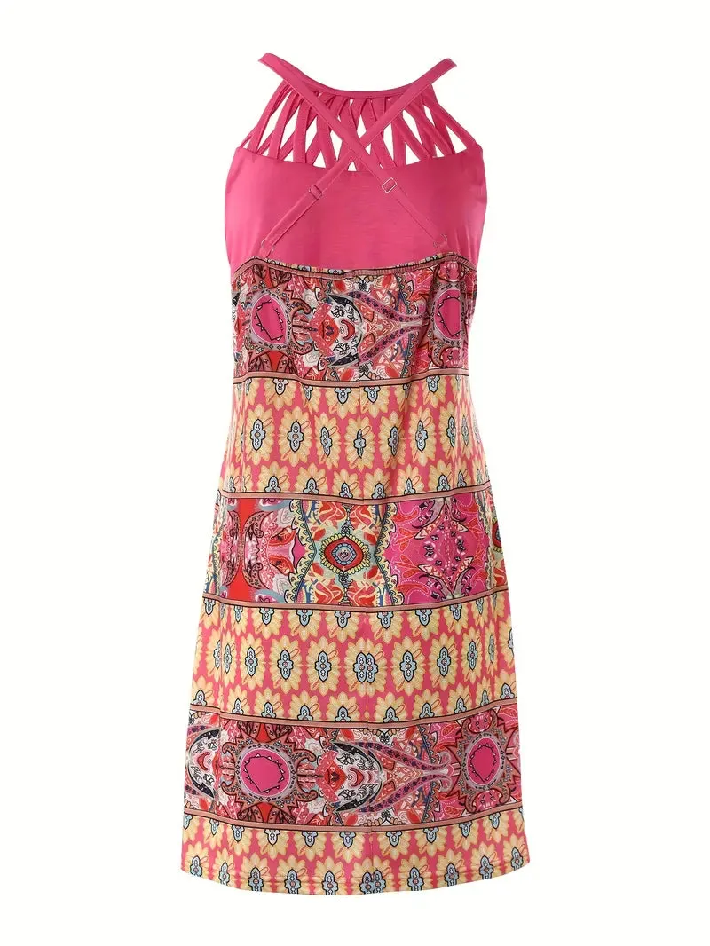 Backless Cut Out Pink Print Floral Summer Dress