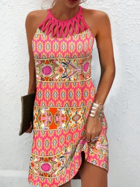 Backless Cut Out Pink Print Floral Summer Dress