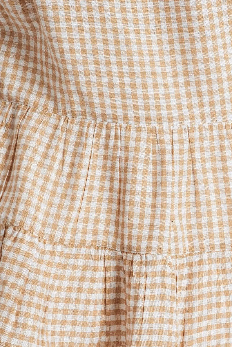 Beige Check Tiered Top Short Sleeve