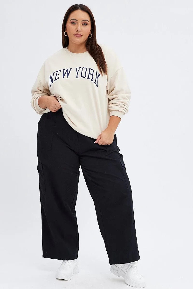 Beige New York Embroidered Sweater