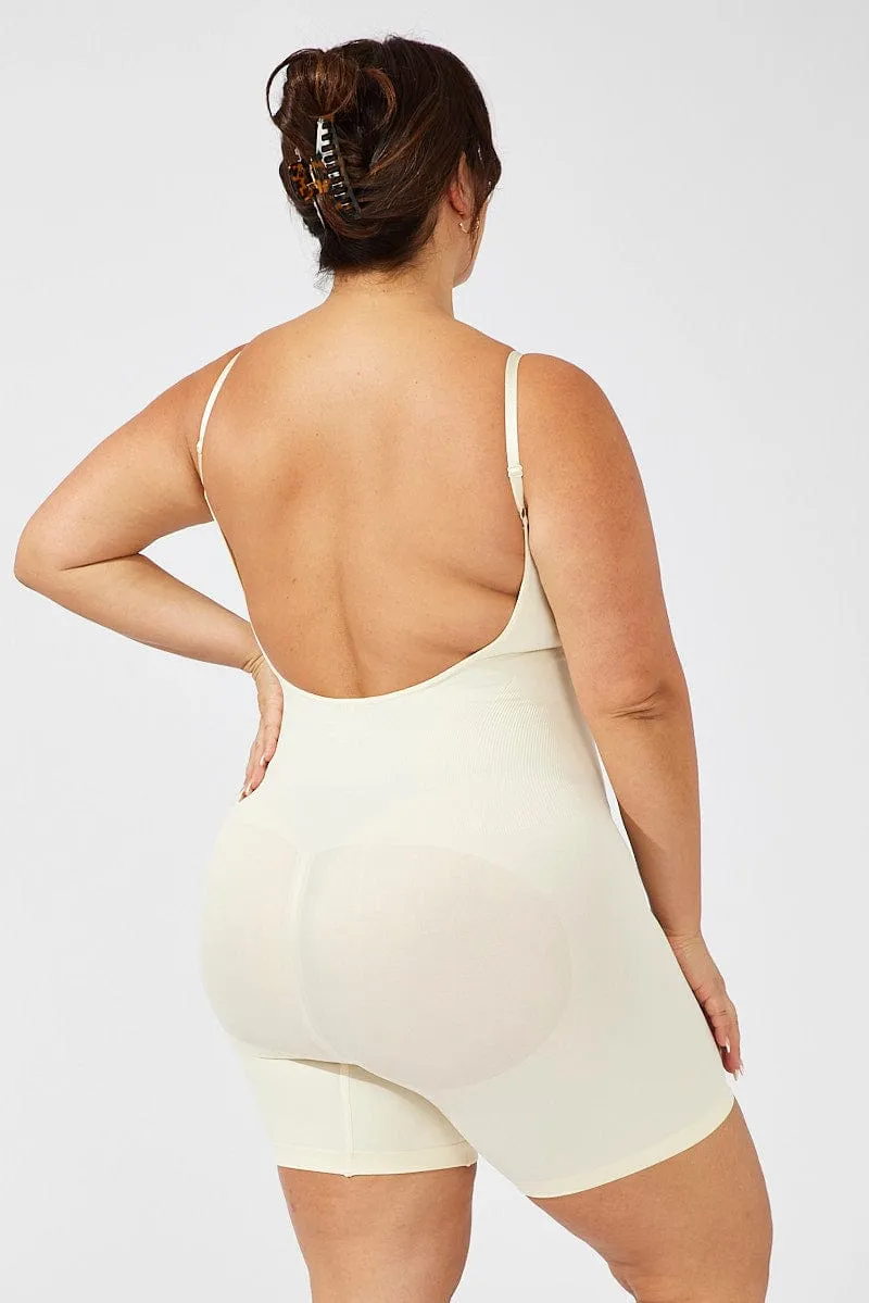 Beige Seamless Backless Sculpting Bodysuit