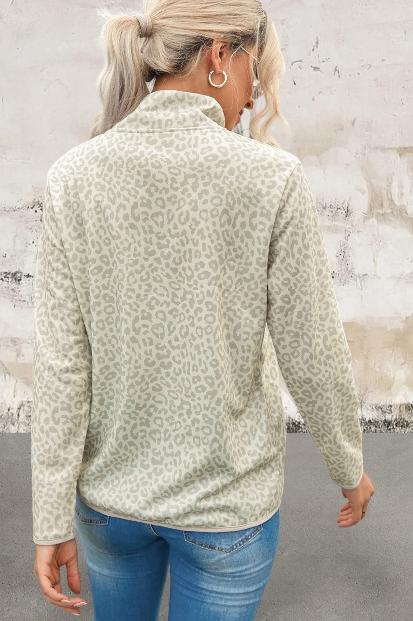 Beige Snap Front Sweatshirt