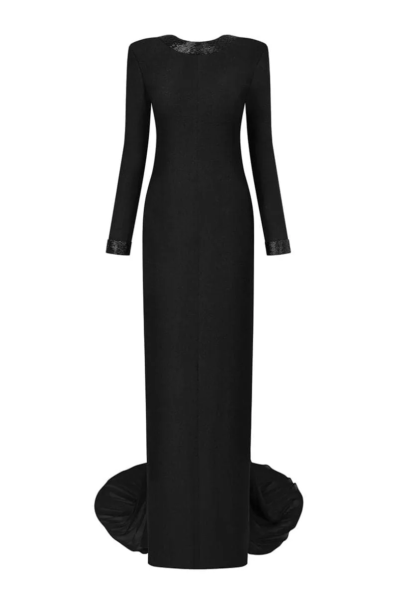 BELLA BLACK ROUND-NECK MAXI DRESS