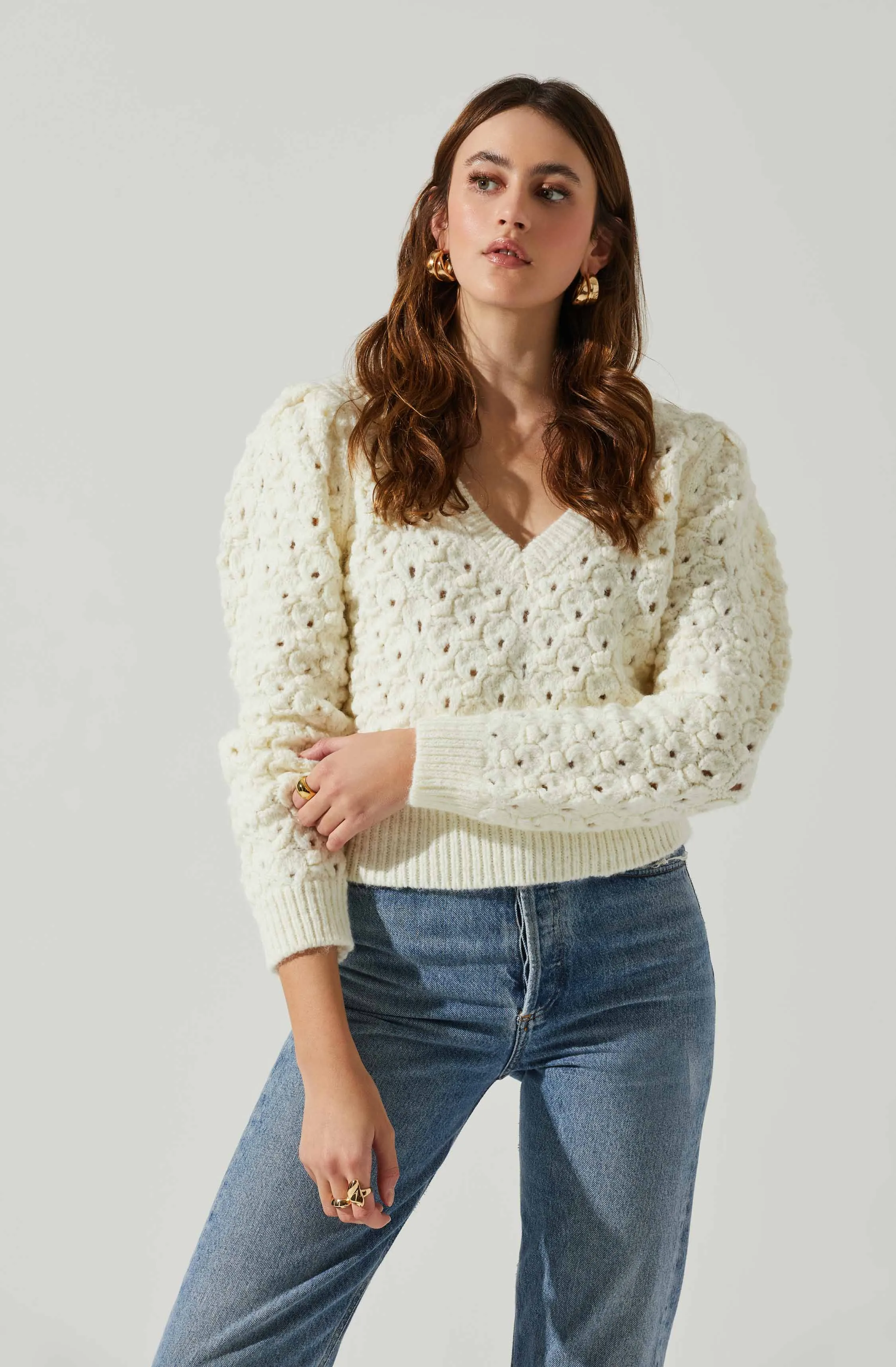 Bianca V Neck Pointelle Sweater