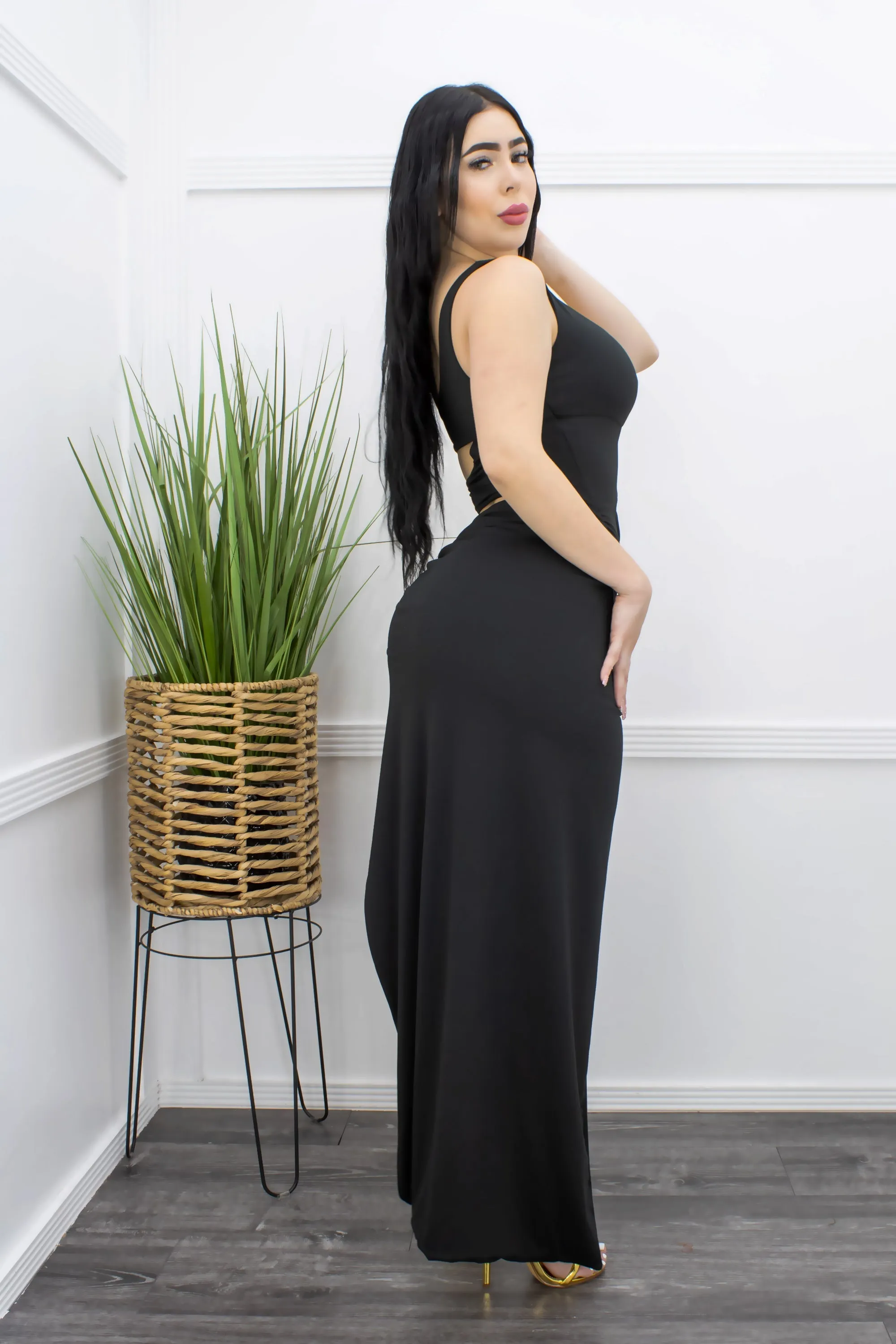 Black One Shoulder Slit Maxi Dress