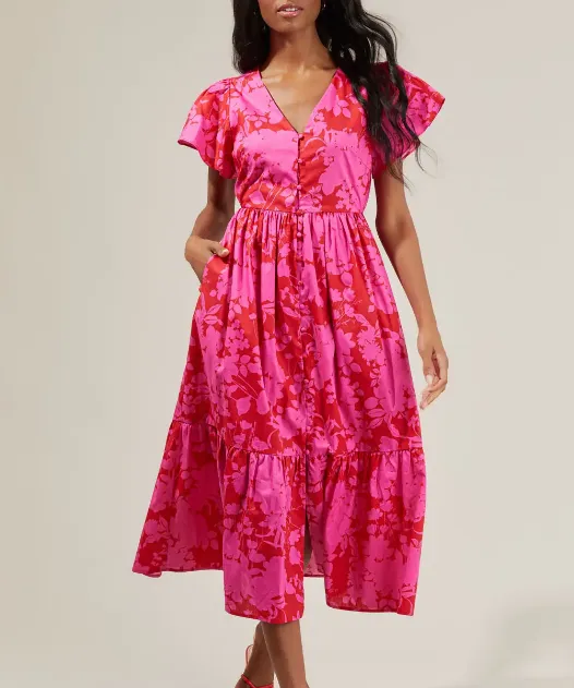 Blissa Midi Dress - Cherry/Fuchsia