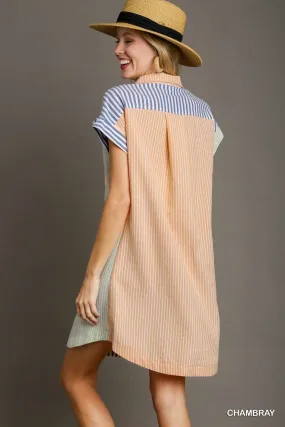 Chambray Mixed Colorblock Dress