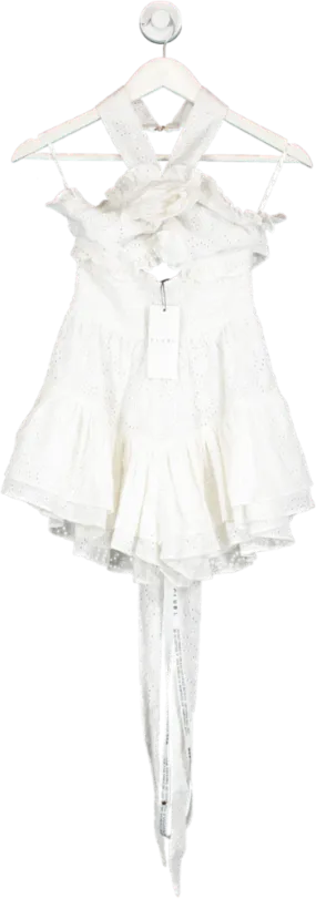 Club L Georgi White Broderie Ruffled Halter-neck Playsuit With Corsage BNWT UK 6