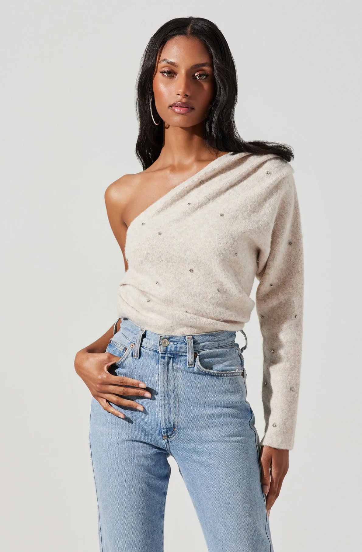 Cosima Embellished One Sleeve Sweater