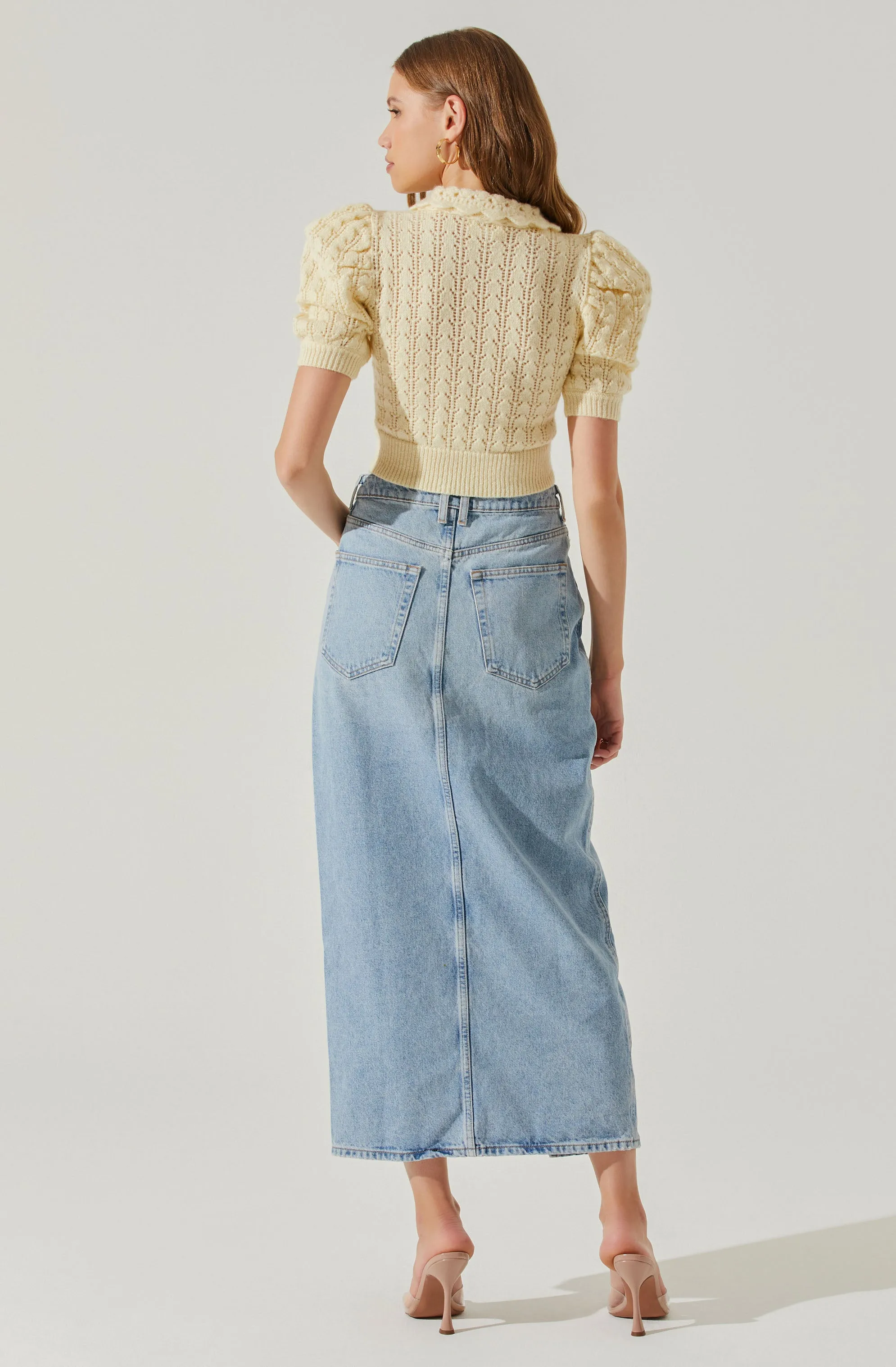 Dallyn Pointelle Collared Short Sleeve Sweater