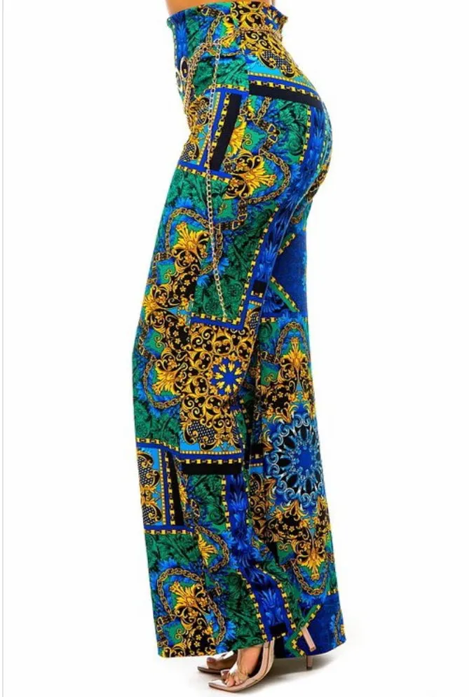 DISCO BLUE DESIGNED WIDE LEG PANTS