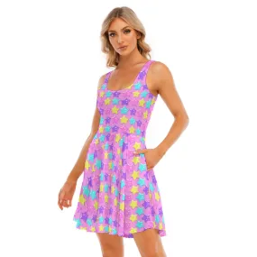 Electric Star Wave Pink Skater Dress With Pockets