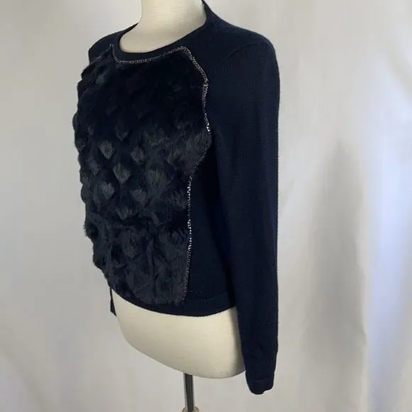 ElieTahariReal Fur and Knit Navy Sweater