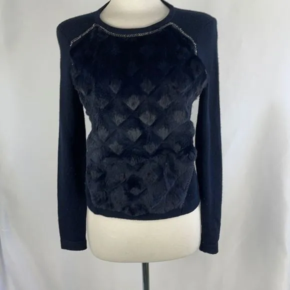 ElieTahariReal Fur and Knit Navy Sweater