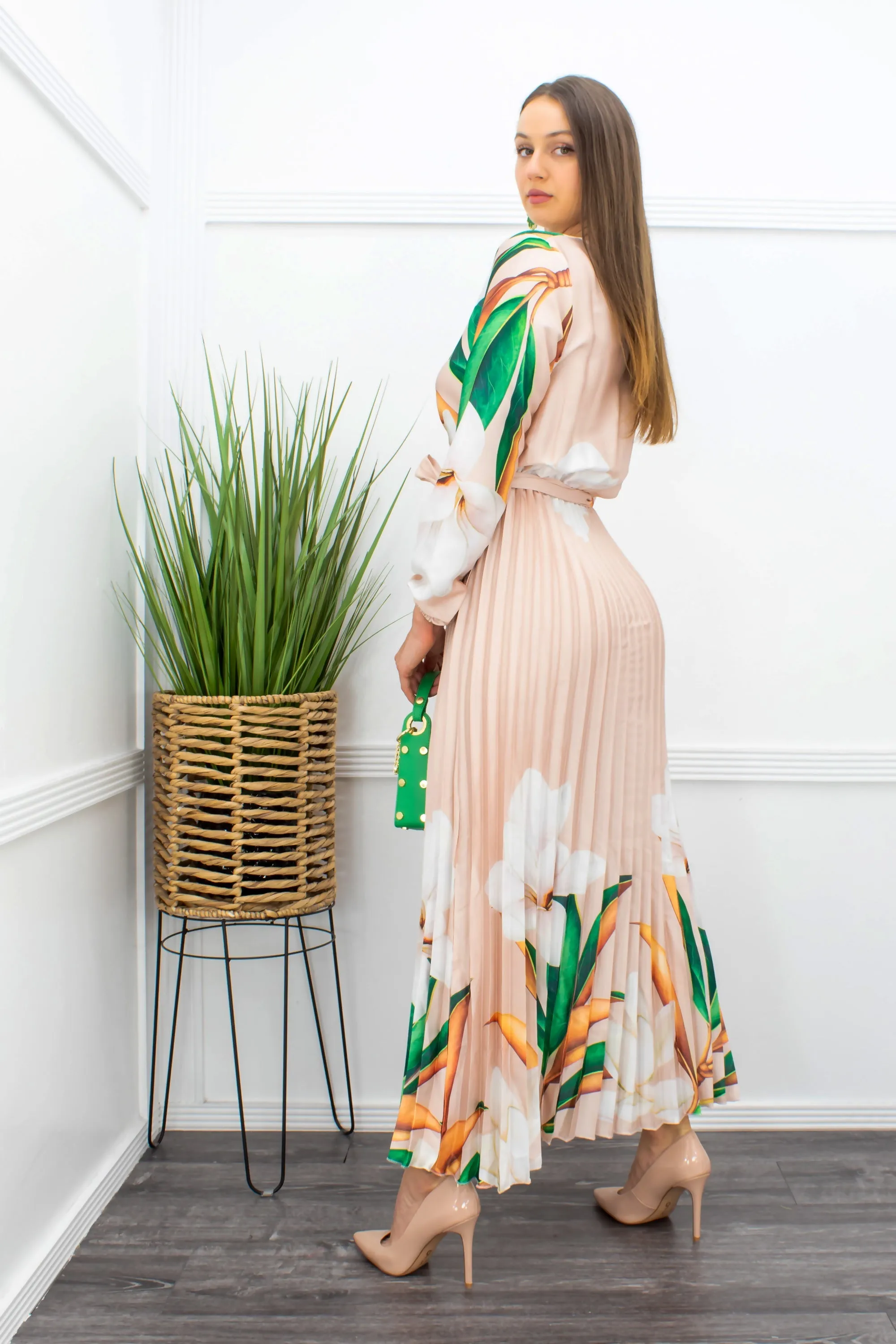 Floral Long Sleeve Belted Maxi Dress