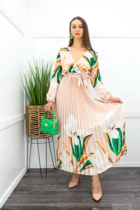 Floral Long Sleeve Belted Maxi Dress