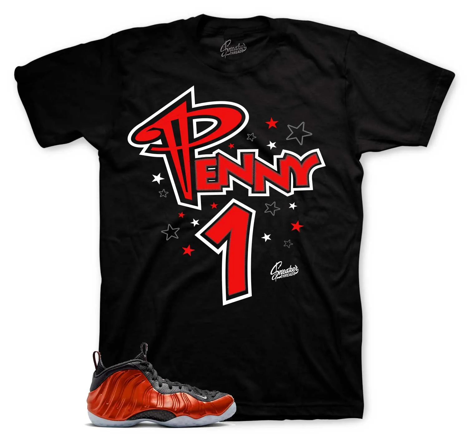 Foamposite Metallic Red Shirt - One Penny- Black