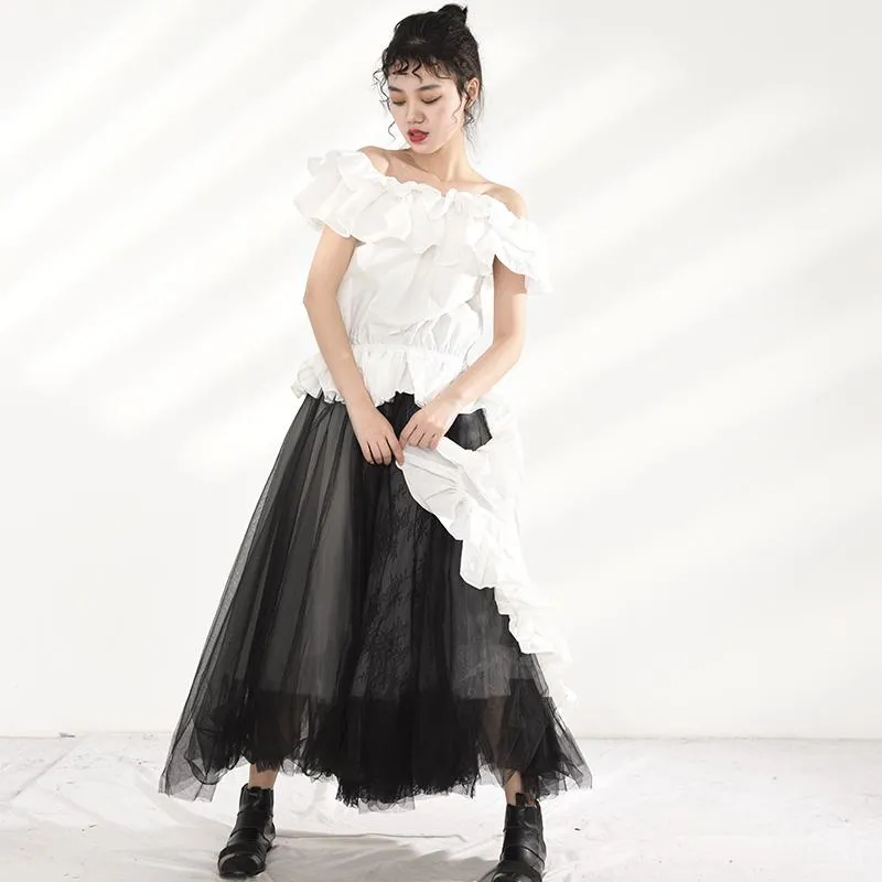 Hayami Off Shoulder Ruffle Long Back Shirt