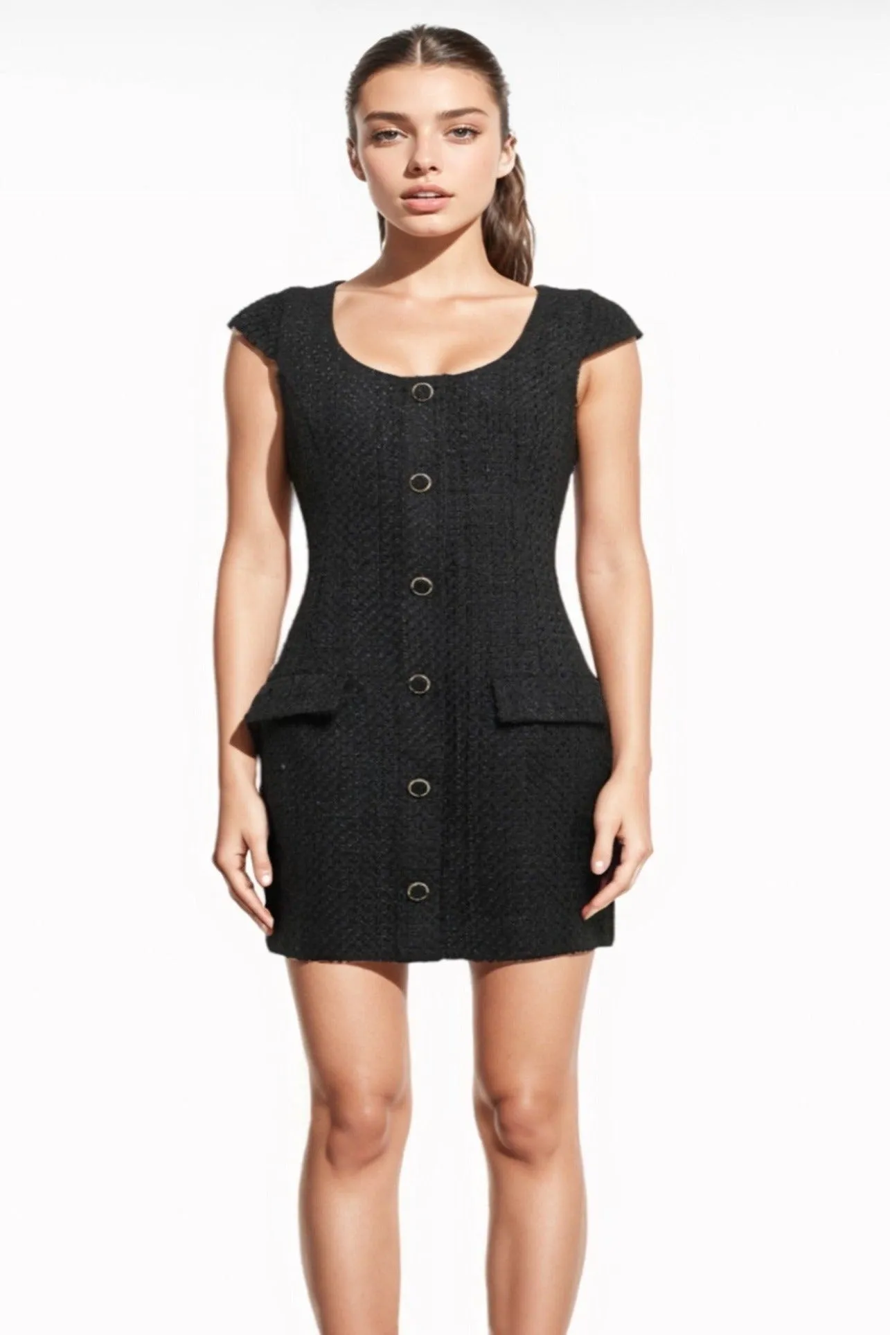 Heather Cap Sleeve Tweed Dress