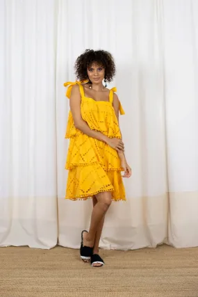 HEIDY 3 TIER SHORT DRESS MARIGOLD