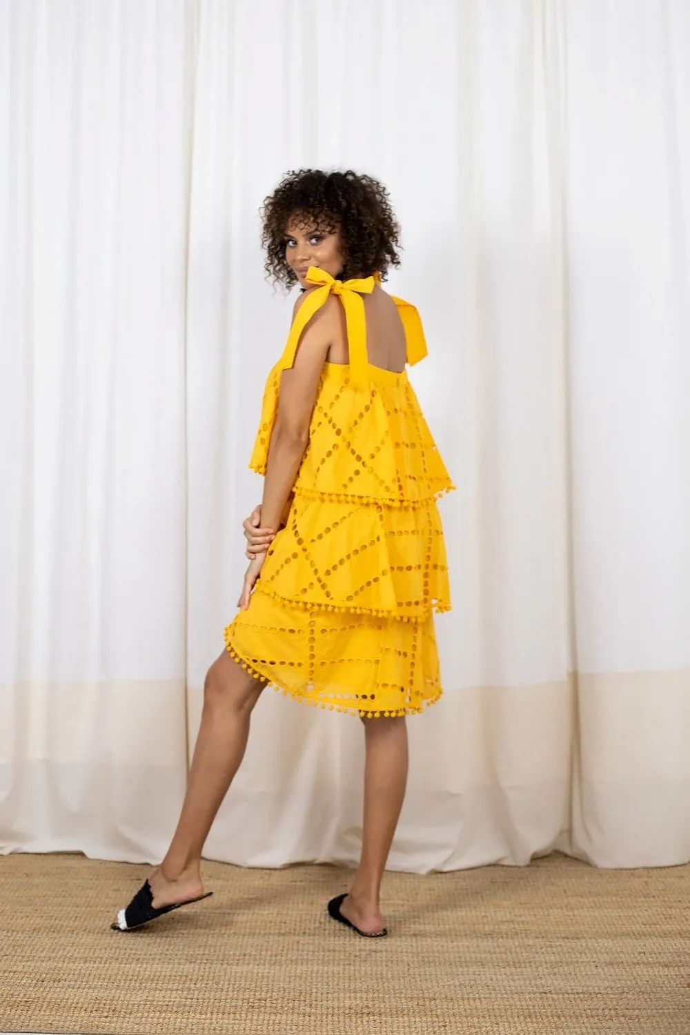 HEIDY 3 TIER SHORT DRESS MARIGOLD