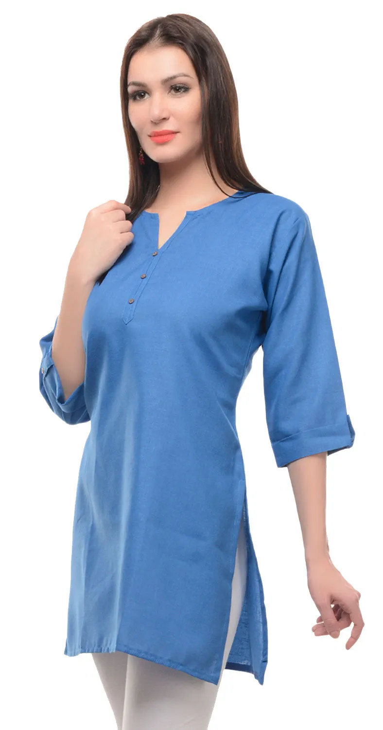 India Tunic Top Cotton Kurti Womens Indian Clothing (Blue)