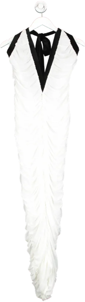 kai White Zara Halter Ruched Backless Mesh Maxi Dress UK L