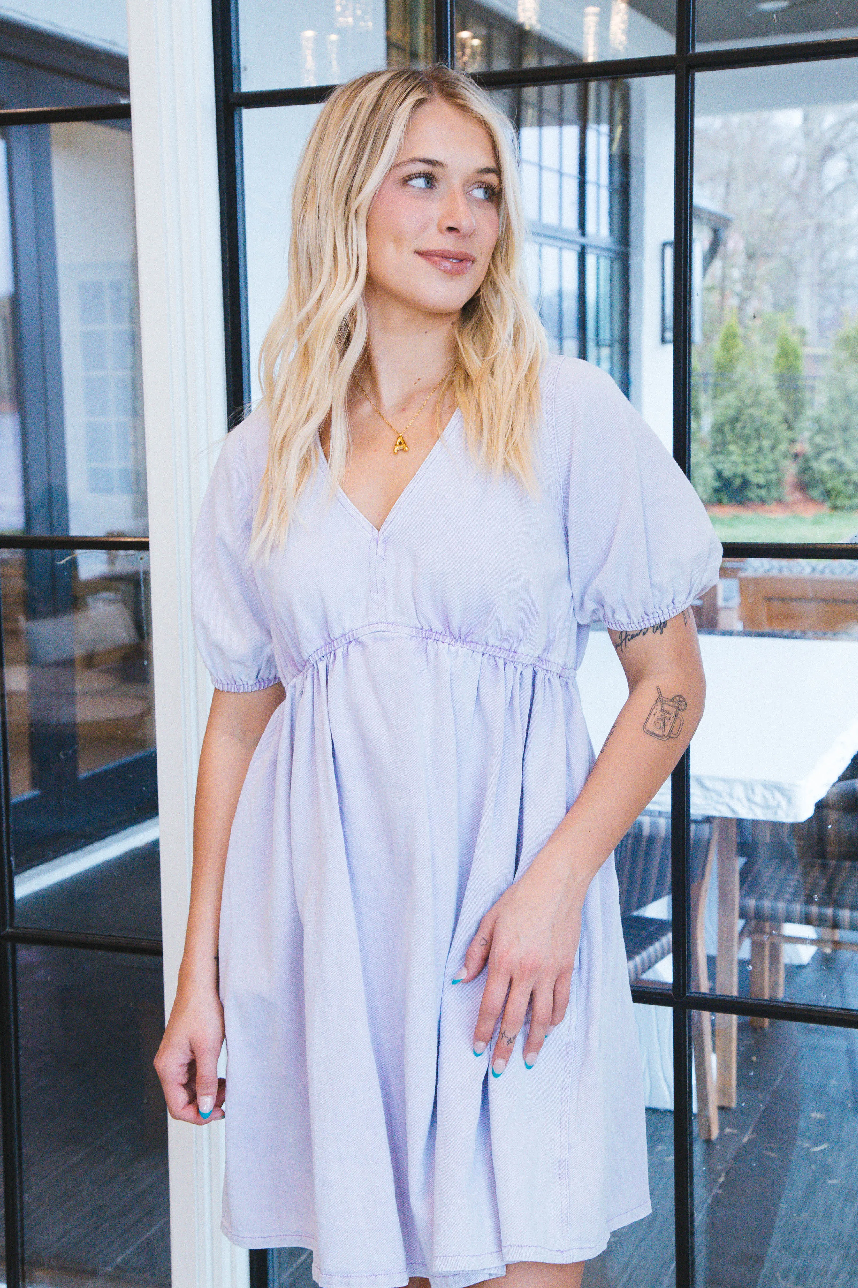 Kylie Elastic Waist Denim Dress, Lilac