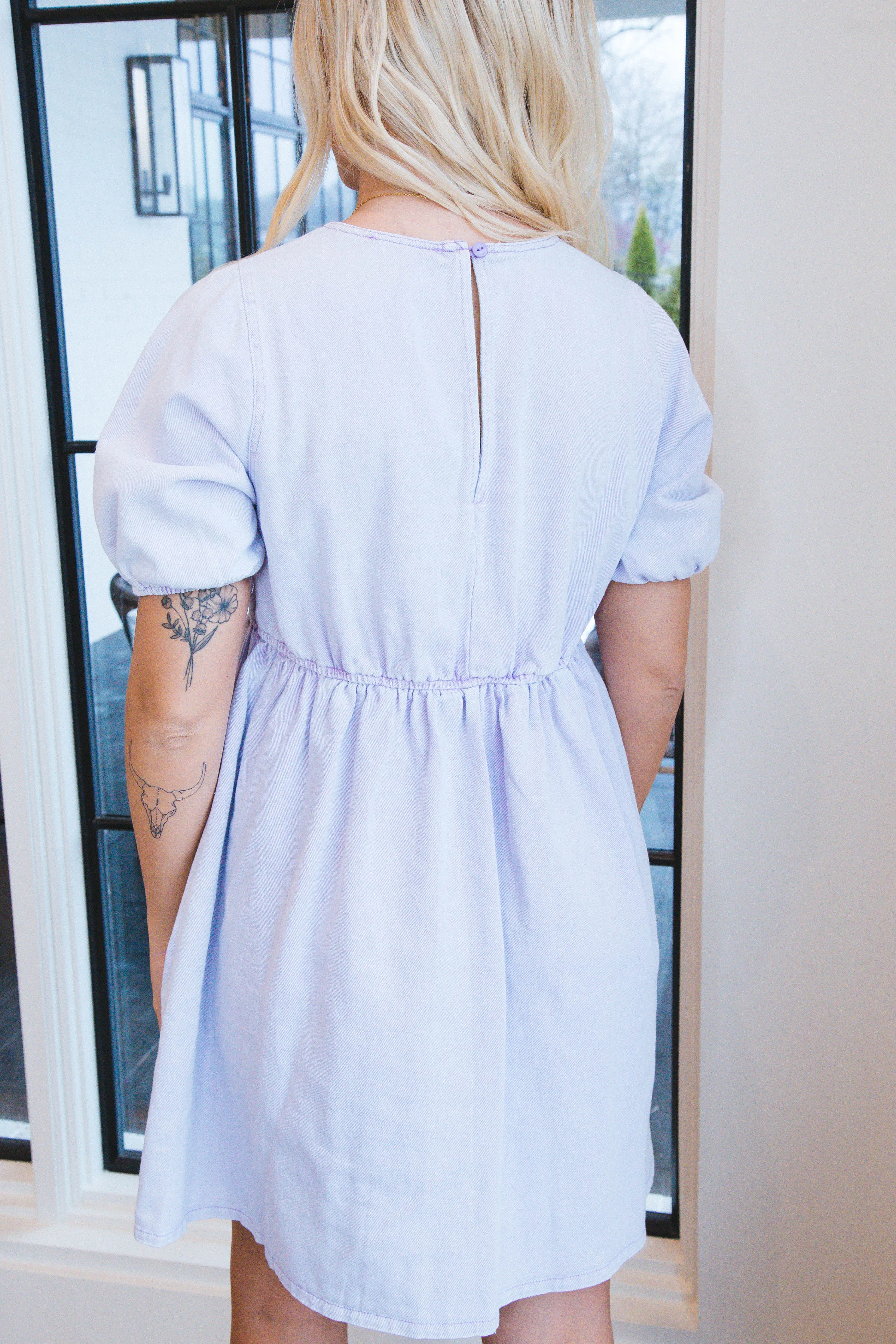 Kylie Elastic Waist Denim Dress, Lilac