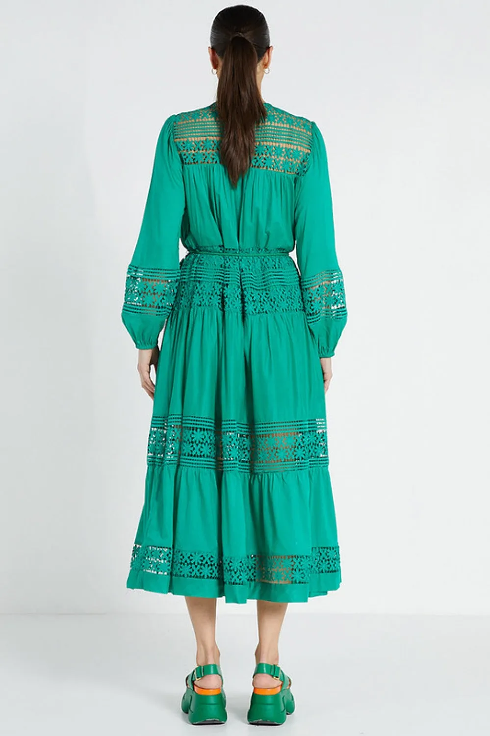 LACE INSERT MAXI DRESS EMERALD