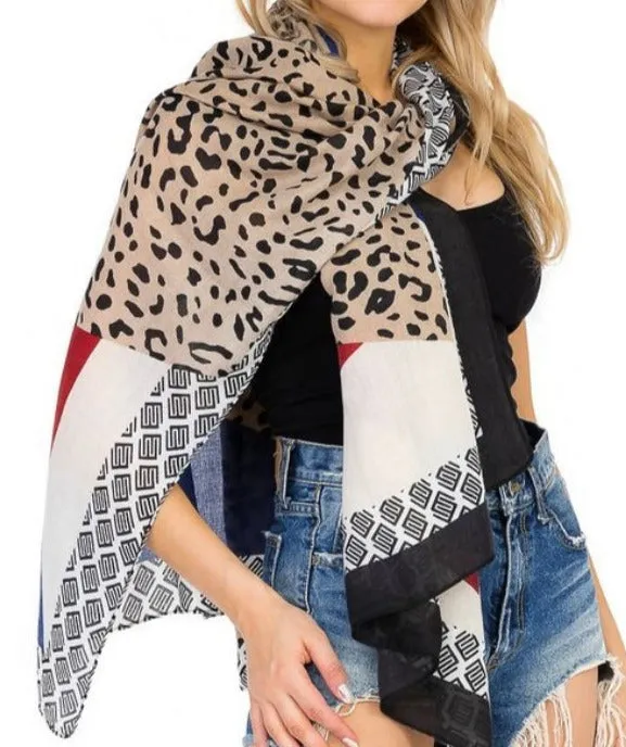 LEOPARD COMBINATION PATTERNED STRIPED SCARVE KIMONO